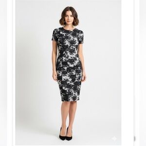 McQ Alexander McQueen Black and White Floral Print Knit  Bodycon Dress Sz Small